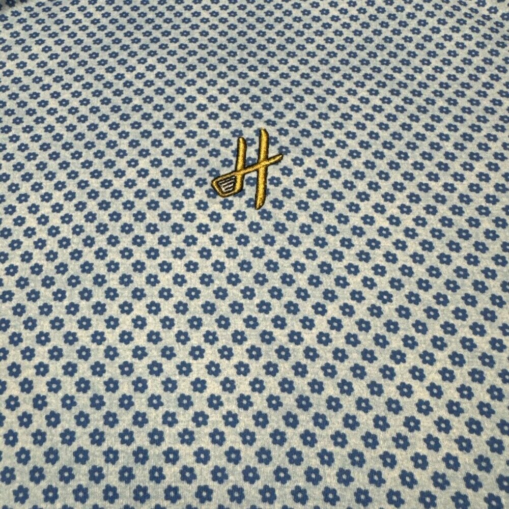 Johnnie O Featherweight Shirt Mens XL Blue White Daisy Print Golf Club Polo